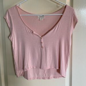 La Hearts Pink Short Sleeve Scoop Henley Crop Top